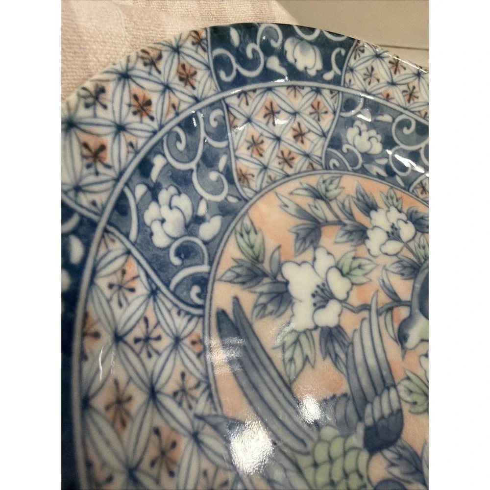 Vintage‎ Fine China Asian Japanese Platter Japan Swallows Flowers Blue Pink